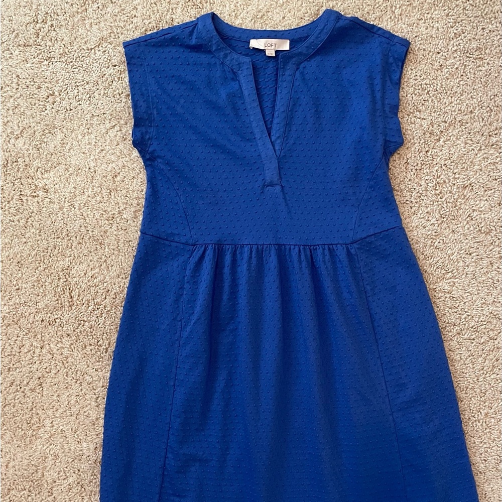 LOFT Blue Pleated Mini Sundress Sleeveless